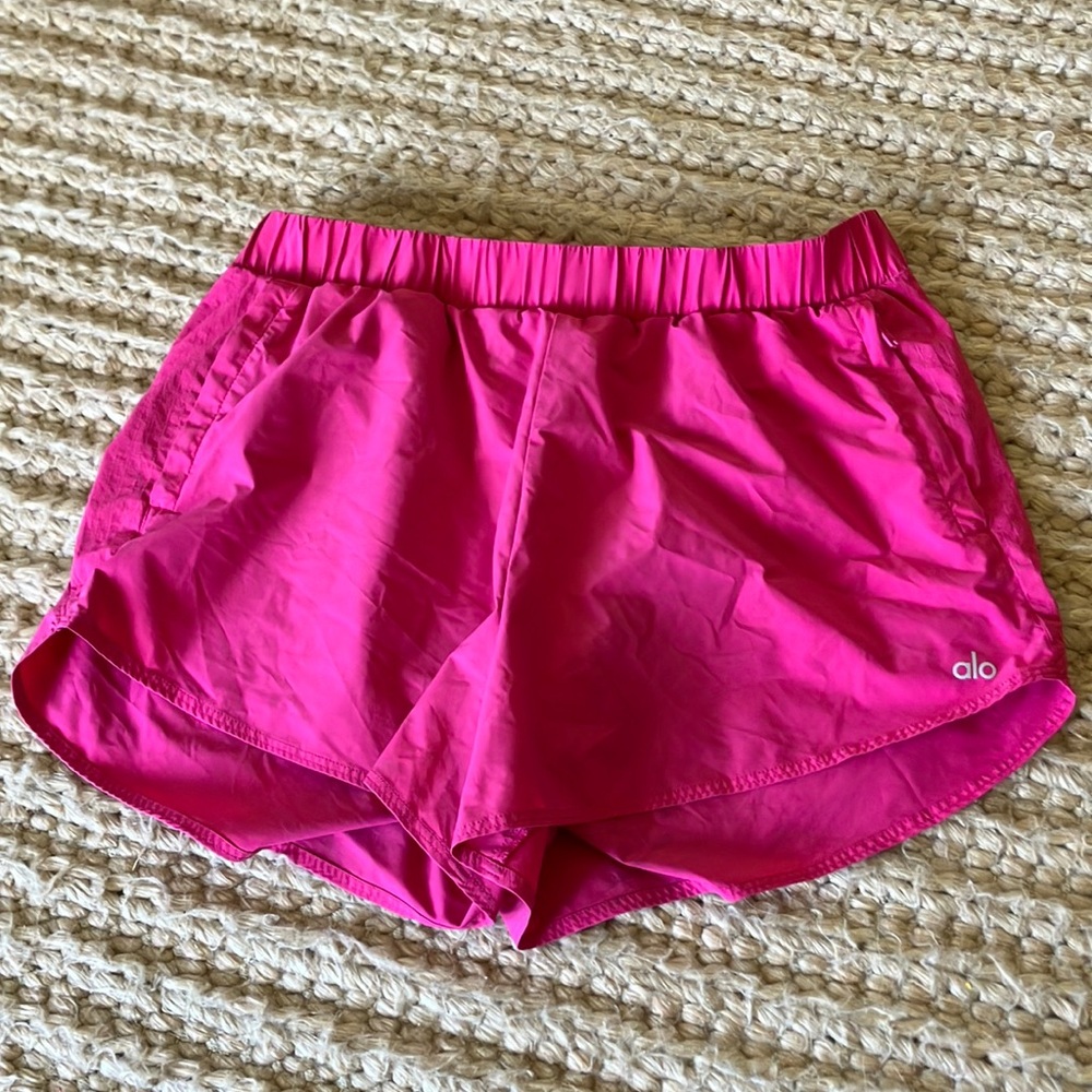 Pink Alo workout shorts